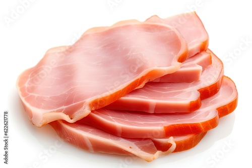 sliced ham isolated on white photo