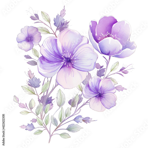 Watercolor flowers. Violet Floral  PNG Images   Watercolor Purple Spring Flowers  Bouquets  Generative AI