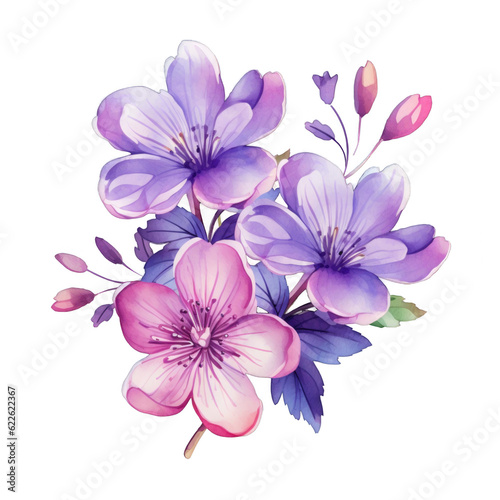 Watercolor flowers. Violet Floral, PNG Images, Watercolor Purple Spring Flowers, Bouquets, Generative AI