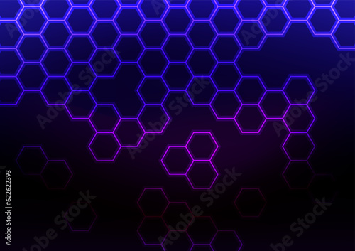 Digital technology hexagon pattern blue purple light line background