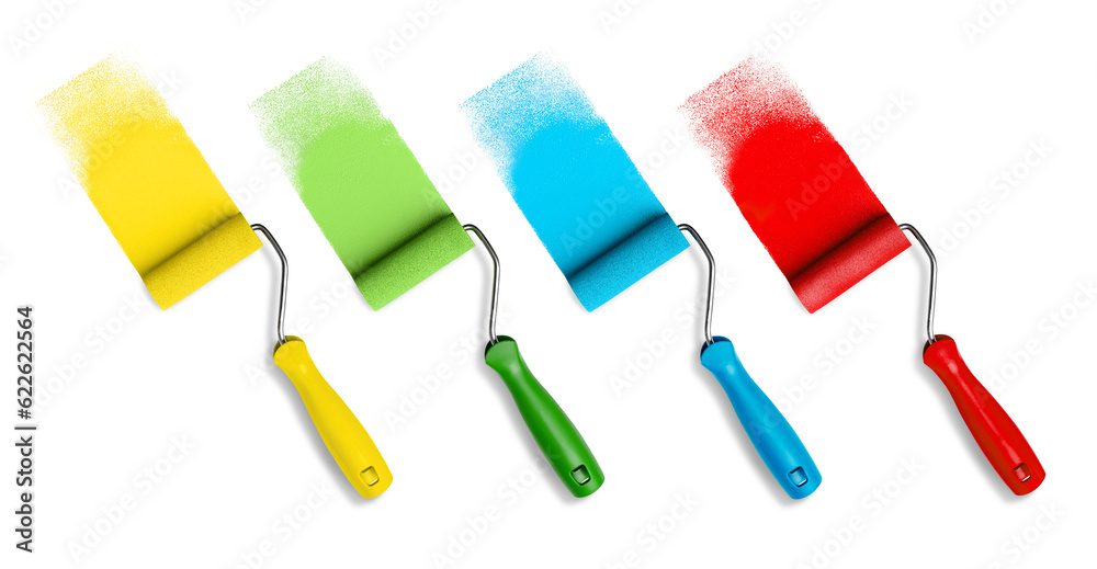 Colorful paint rollers and strokes. Paint roller brush set. Colorful paint rollers and strokes. Paint roller brush set.