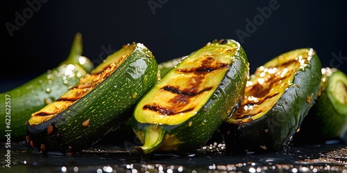 grilled vegetable on the grill  black background  smoke  particles