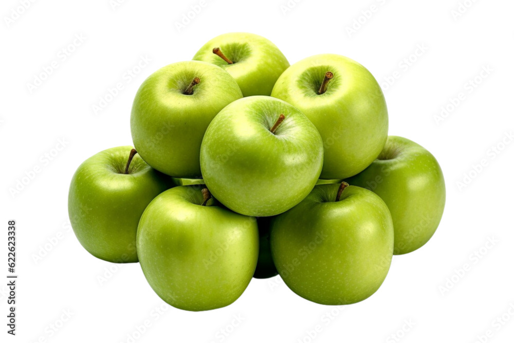 A group of piled green apples isolated on transparent background A group of piled green apples isolated on transparent background