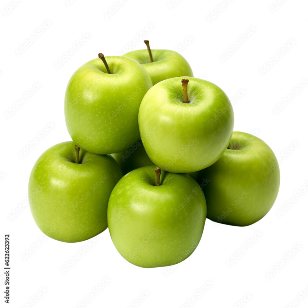 A group of piled green apples isolated on transparent background A group of piled green apples isolated on transparent background
