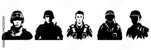 Soldier silhouettes set, large pack of vector silhouette design, isolated white background