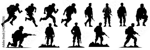 Soldier silhouettes set, large pack of vector silhouette design, isolated white background