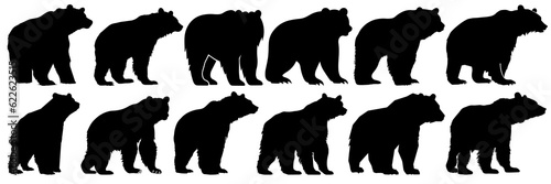 Bear silhouettes set, large pack of vector silhouette design, isolated white background