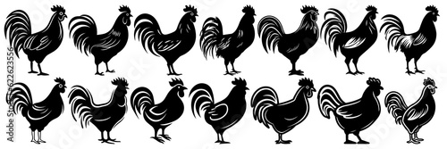 Chicken silhouettes set, large pack of vector silhouette design, isolated white background