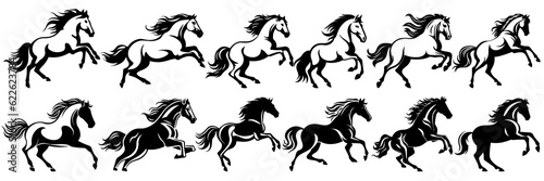 Fototapeta Naklejka Na Ścianę i Meble -  Horse silhouettes set, large pack of vector silhouette design, isolated white background