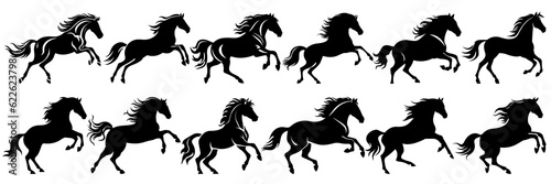 Horse silhouettes set, large pack of vector silhouette design, isolated white background © FutureFFX