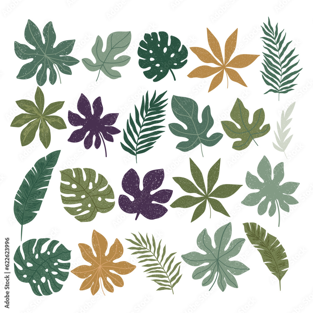 Vector illustration with tropical palm leaves, clipart.
