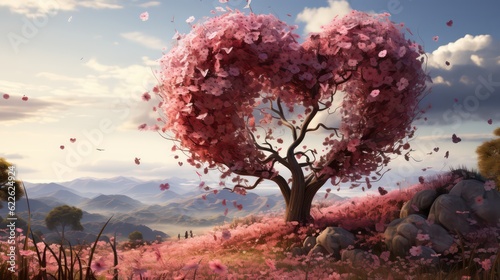 Heart-Shaped Trees in a Blossoming Meadow