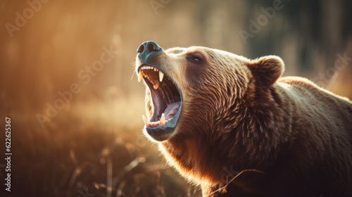 angry brown grizzly bear roaring