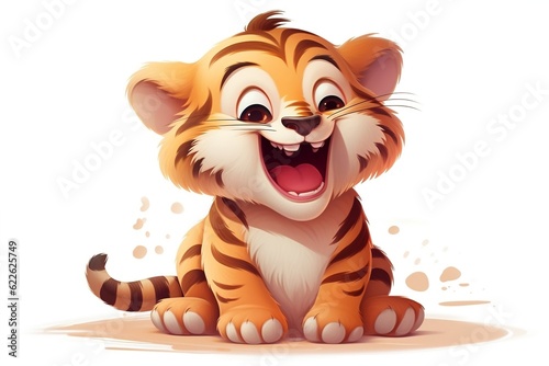 Joyful Cub Cartoon Baby Tiger Laughing and Having Fun. Generative AI