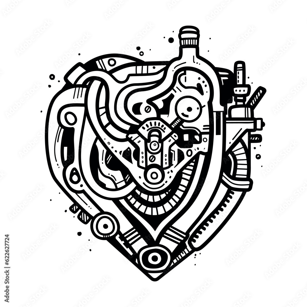 Naklejka premium Steampunk mechanical black heart for print, vector illustration