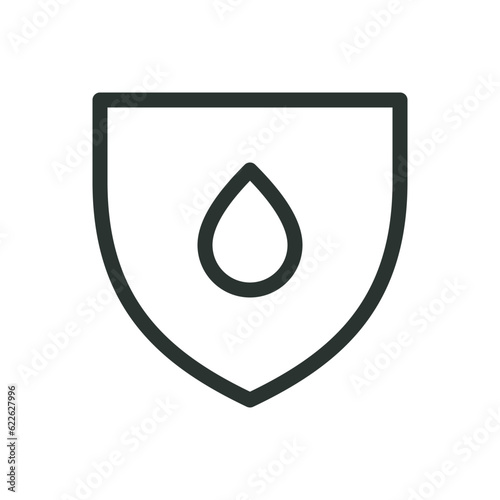 Waterproof isolated icon, shield with water drop line icon, aqua stop vector symbol with editable stroke