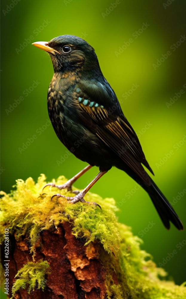Fototapeta premium beautiful little blackbird portrait, generative ai