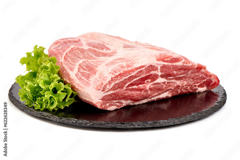 Pork shoulder meat, isolated on white background.