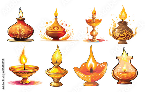 Happy Diwali oil lamp vector