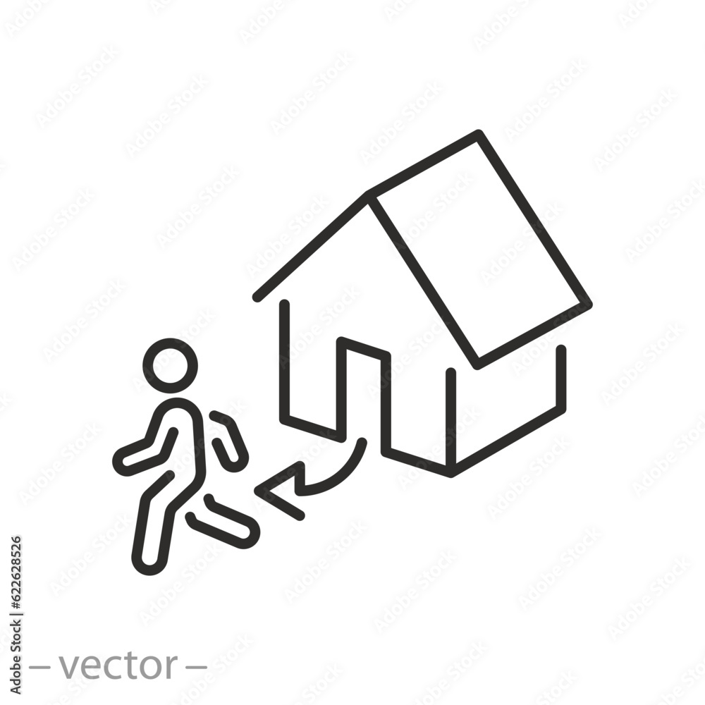 leave your home icon, leaving family, moving from home, migrant or refugee, thin line symbol - editable stroke vector illustration leave your home icon, leaving family, moving from home, migrant or refugee, thin line symbol - editable stroke vector illustration