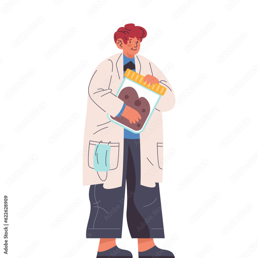 Doctor with feces pack for stool analysis