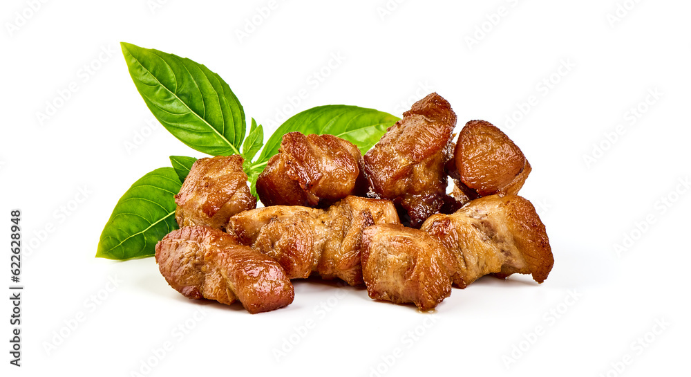 Roasted pork kebab. Grilled meat bbq, isolated on white background. Roasted pork kebab. Grilled meat bbq, isolated on white background.