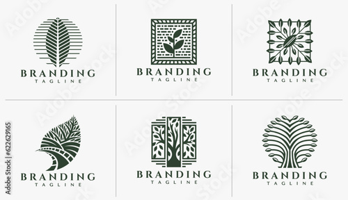 Elegant natural tree logo design set