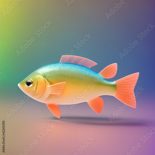 A cute fish isolated on a colorful background. 