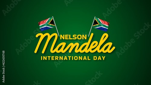Nelson Mandela Day Text Animation in Yellow Color on Black and green Background. great for nelson mandela international day celebration. photo