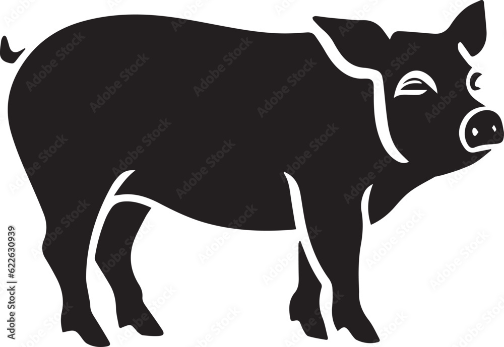 Pig Black And White, Vector Template Set for Cutting and Printing