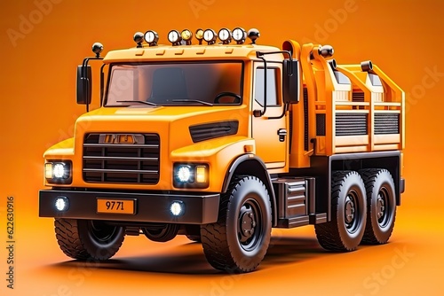 3d illustration construction truck mining truck mining machine in orange background