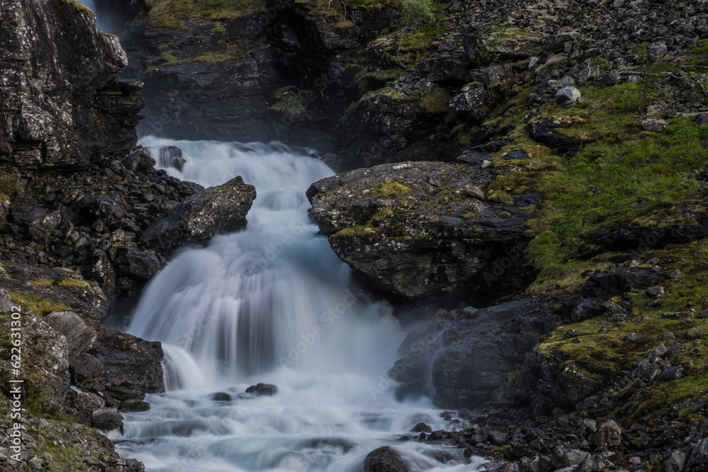 Scenic Trollstigen Waterfalls in Vestland County Norway