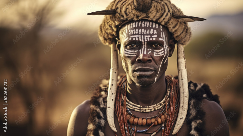 With his traditional attire and confident demeanor, an African man's portrait pays homage to the timeless beauty and resilience of African communities. AI generated