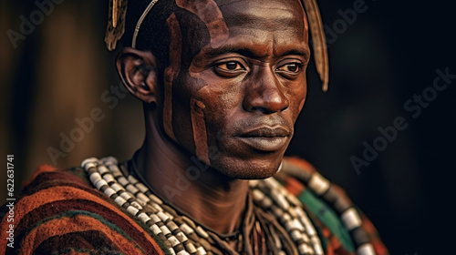 The striking features of an African man in this portrait capture the essence of African identity, illustrating the unique beauty found within African heritage. AI generated