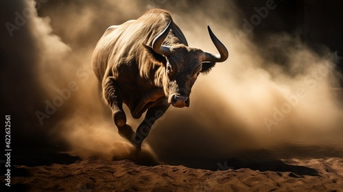 charging bull dust backlit photographic super