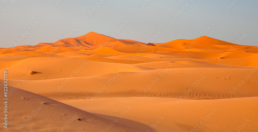 Sand dunes in the Sahara Desert, Merzouga, Morocco -  Beautiful sand dunes in the Sahara desert with amazing sunrise - Sahara, Morocco