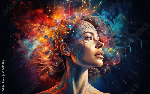 Surrealistic digital artwork that explores the intricate connection between the human brain and the cosmos AI Generative