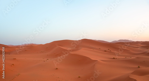 Sand dunes in the Sahara Desert  Merzouga  Morocco -  Beautiful sand dunes in the Sahara desert with amazing sunrise - Sahara  Morocco