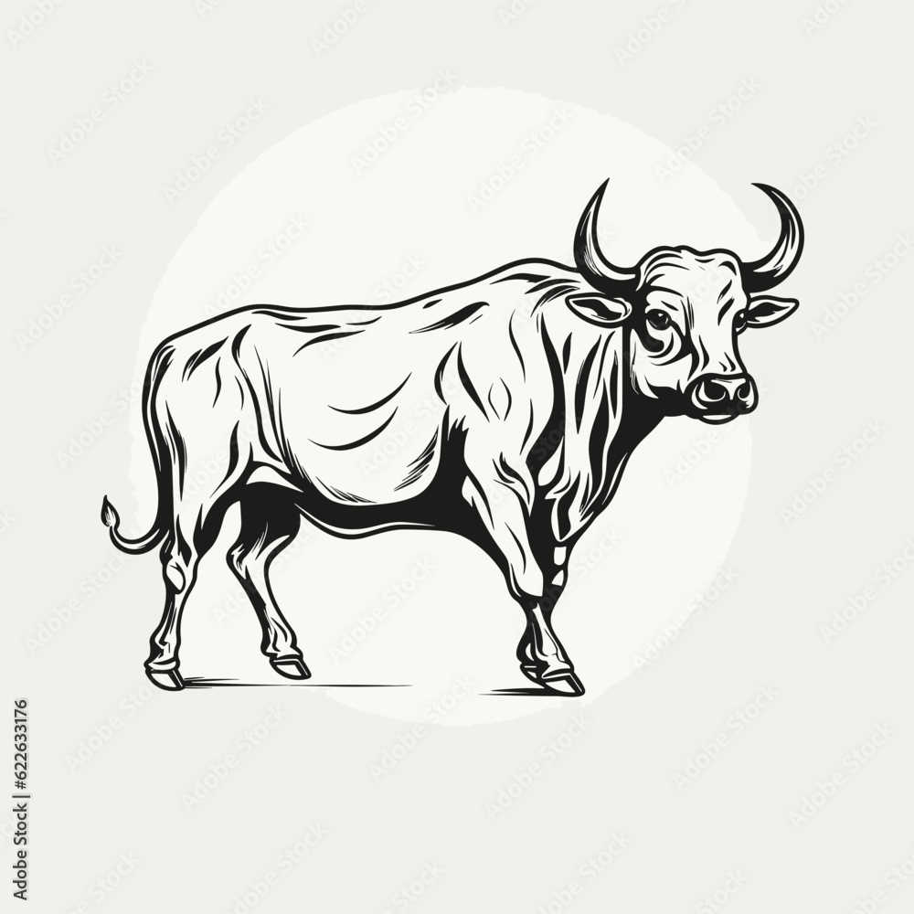 Fototapeta premium Bull hand-drawn illustration. Bull. Vector doodle style cartoon illustration
