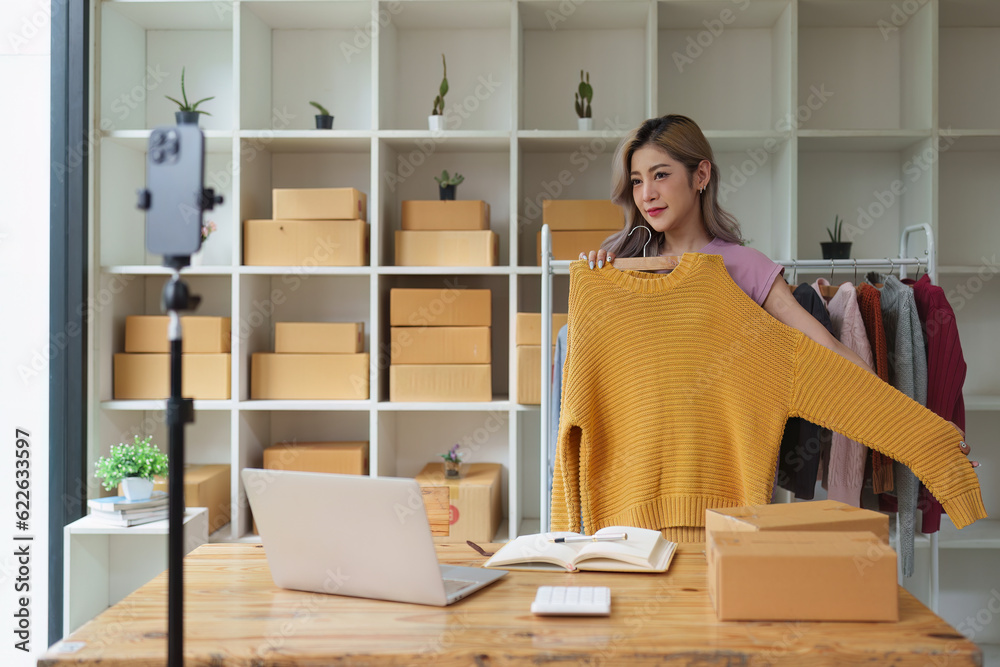 Fototapeta premium Small and medium business freelance worker working at home office. Startup and Online SME business concept