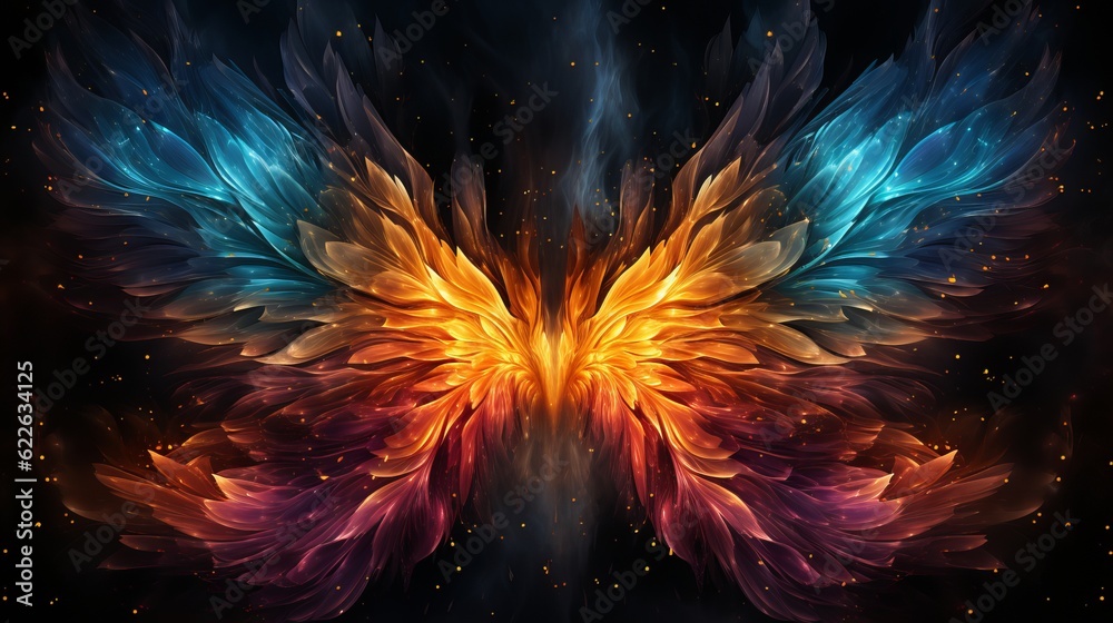 Obraz premium Drawing Angel Wings Shine Multicolored Color Generative AI