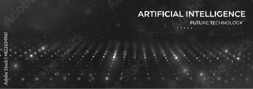 Abstract white particle background. Flow wave with dot landscape. Digital data structure. Future mesh or sound grid. Pattern point visualization.