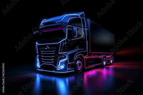 Abstract blue truck. Highway road. Ai generative.