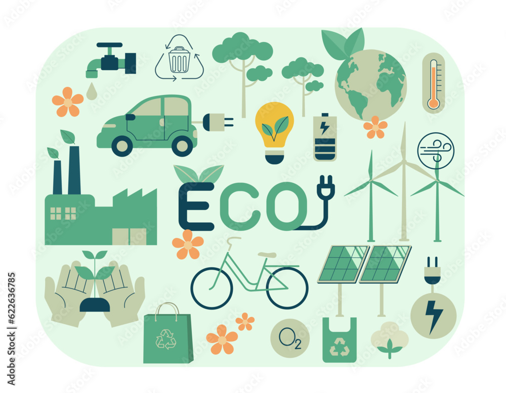 Eco friendly sustainable, Alternative green energy resources, Usable for branding and nature logo, ecology nature element concepts. Vector design illustration.