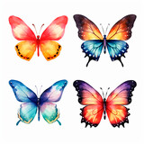butterfly set watercolor on a white background created with Generative Ai