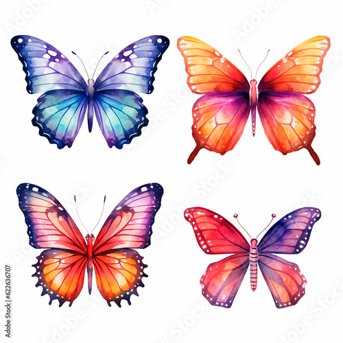butterfly set watercolor on a white background created with Generative Ai © Andrii Yablonskyi