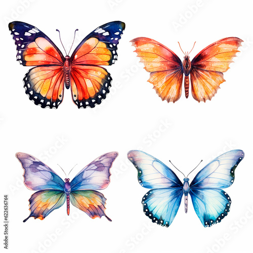 butterfly set watercolor on a white background created with Generative Ai © Andrii Yablonskyi