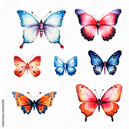 Wallpaper Mural butterfly set watercolor on a white background created with Generative Ai Torontodigital.ca