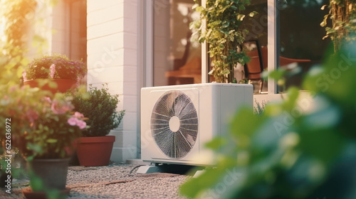 Obraz na plátne Air source heat pump installed in residential building