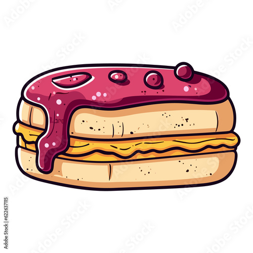 peanut butter and jellydonut clip art illustration. Transparent background. Generative Ai photo